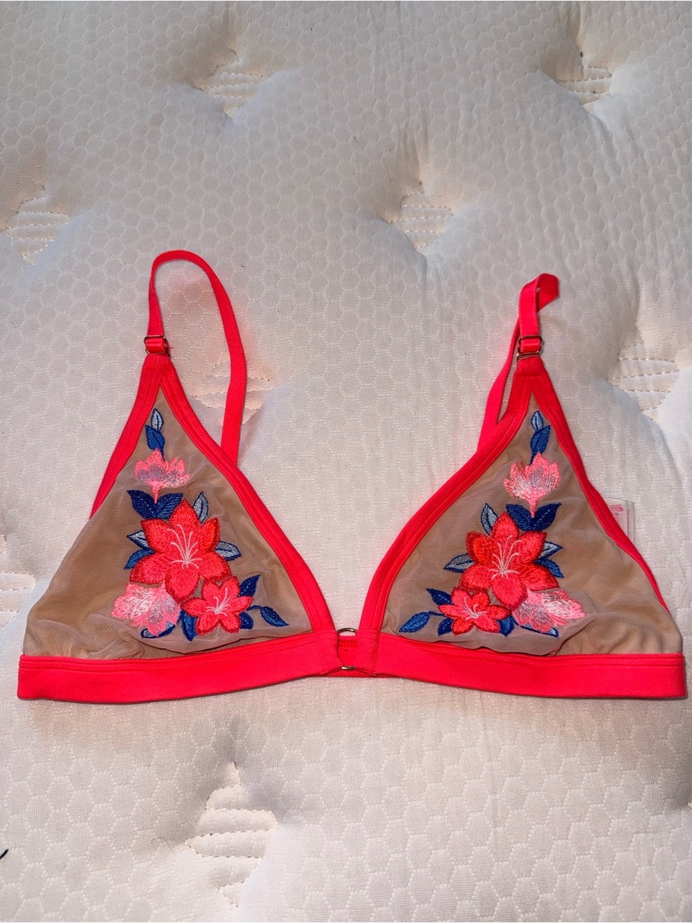 PINK Victoria's Secret Neon Pink Sheer Floral Triangle Bikini Top